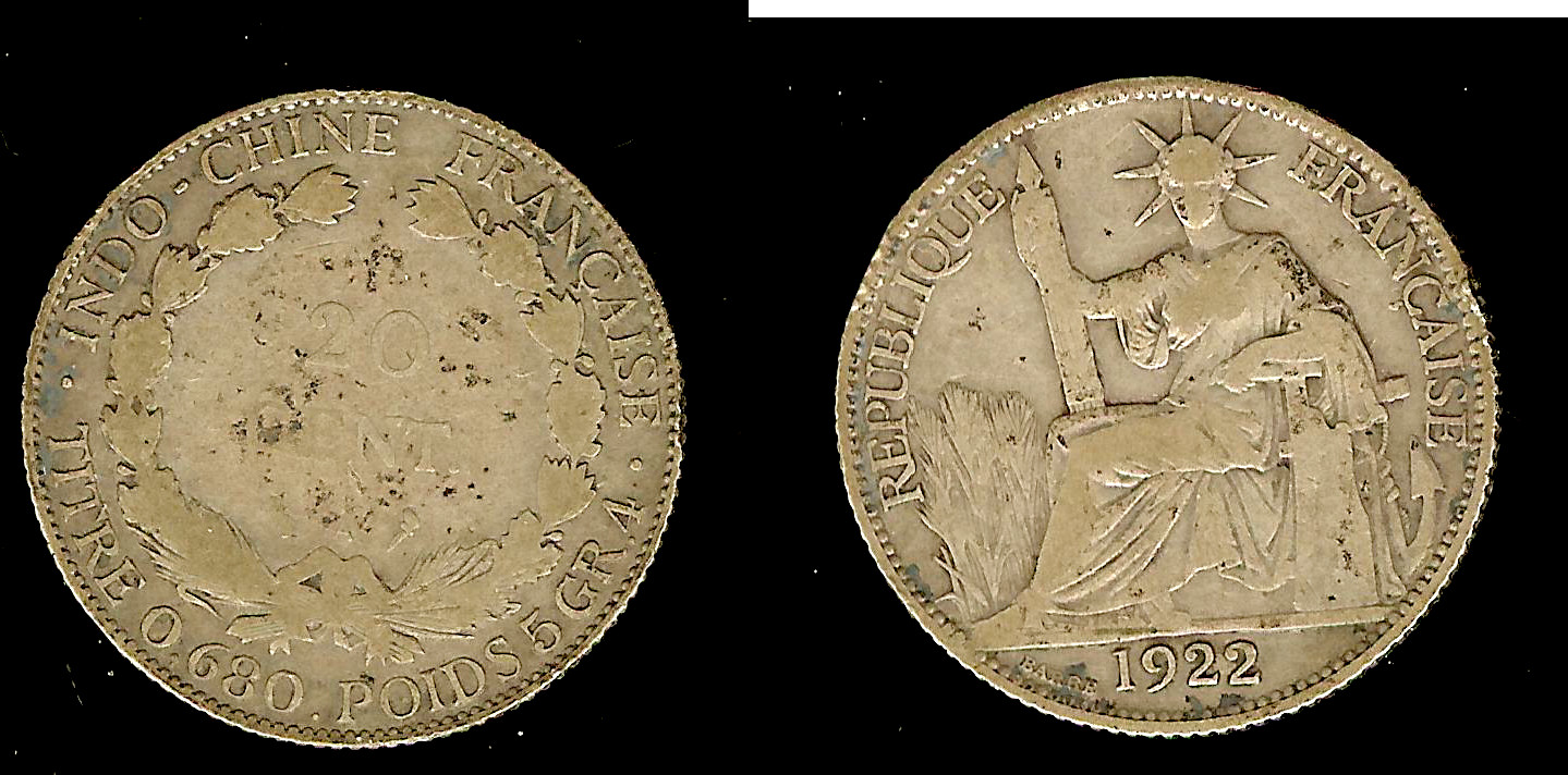 Indo China 20 centimes 1922 F